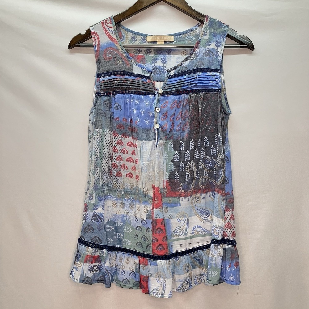 Hope & Harlow Womens Multicolor‎ COTTAGECORE A Line Floral Ruffle Tank Top Sz PM